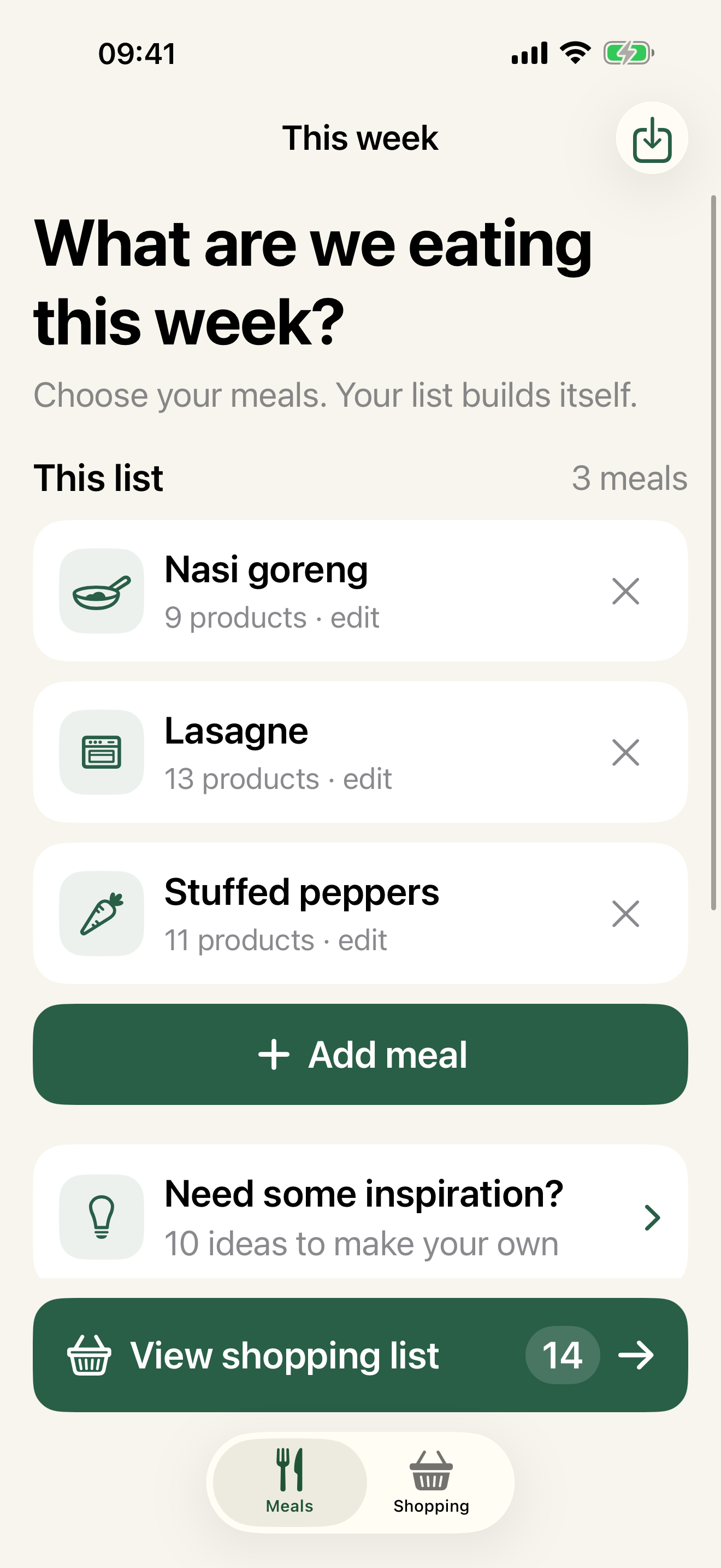 Three selected meals in MonsList