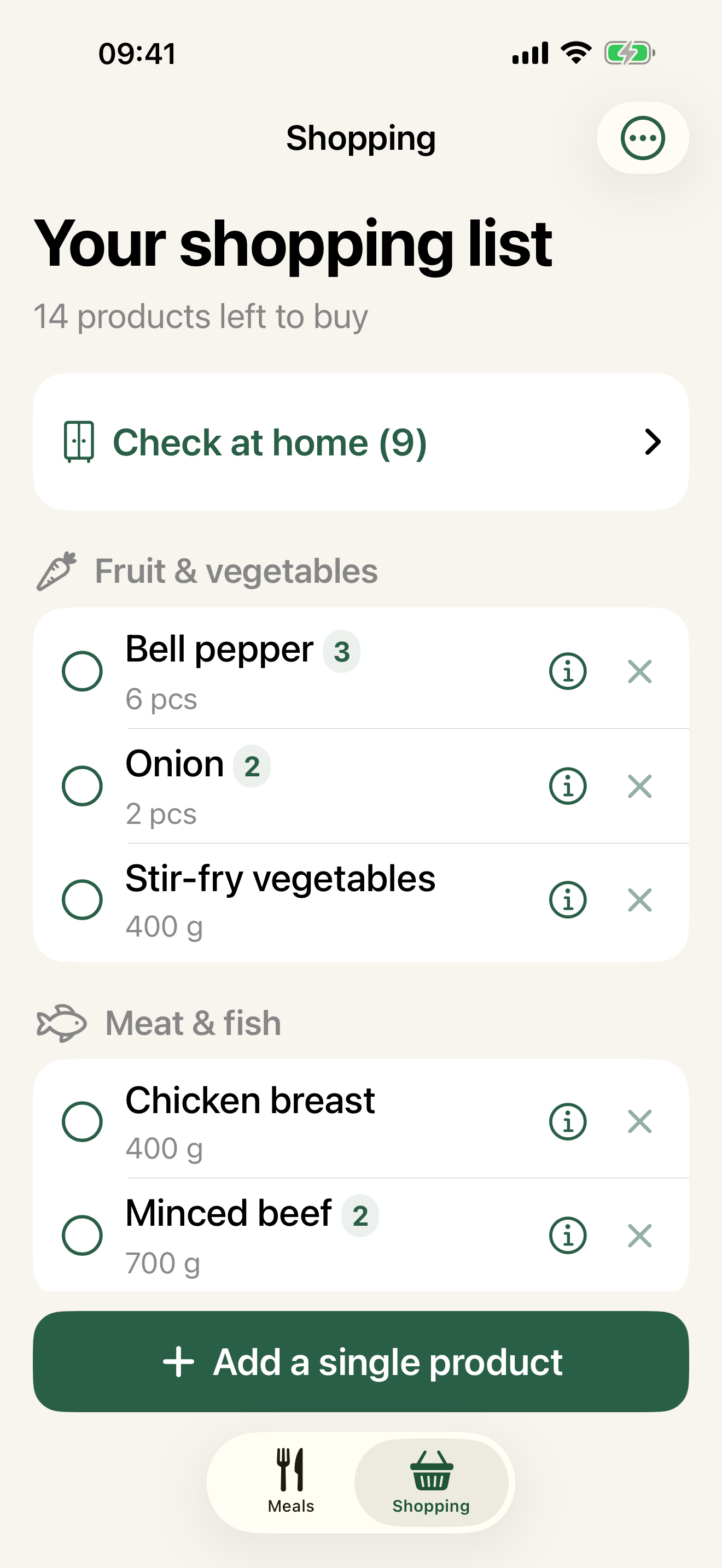 MonsList shopping list on iPhone